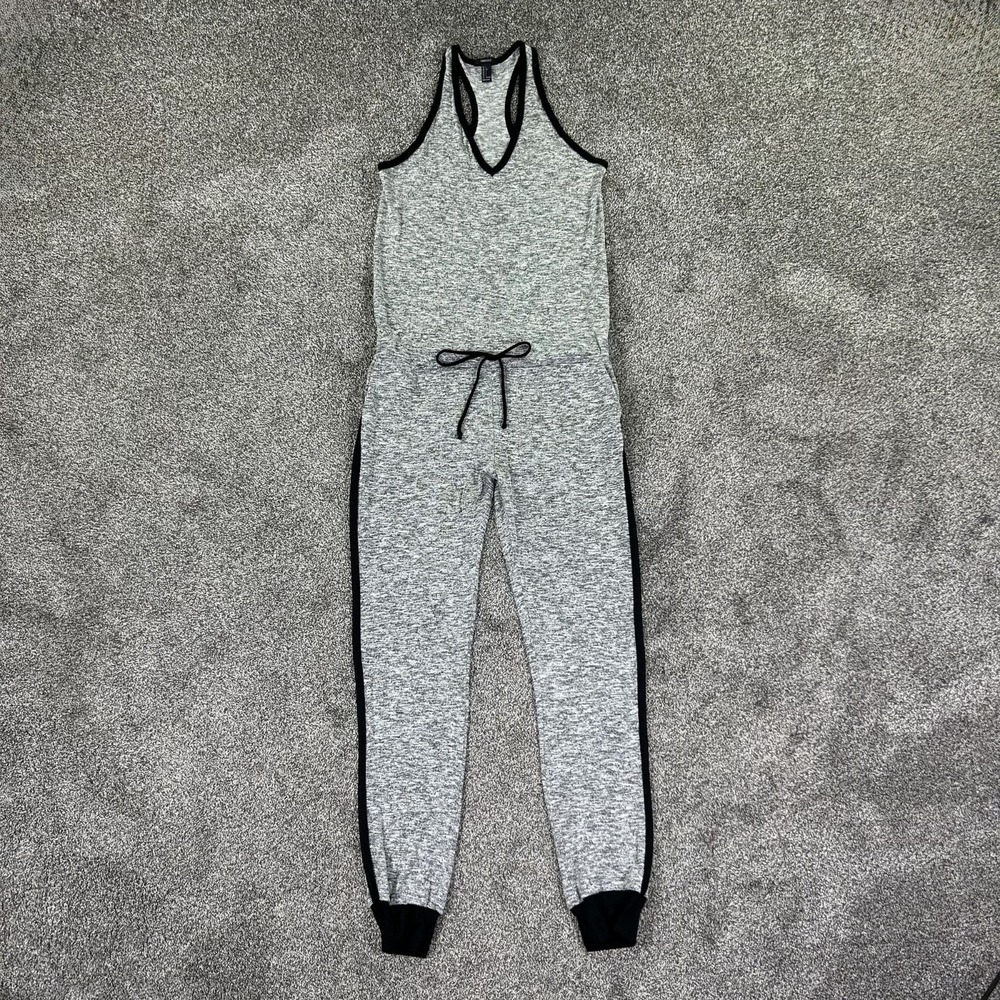 Forever 21 Racerback Jumpsuit One Piece Womens Large Gray Black Pockets USA Made